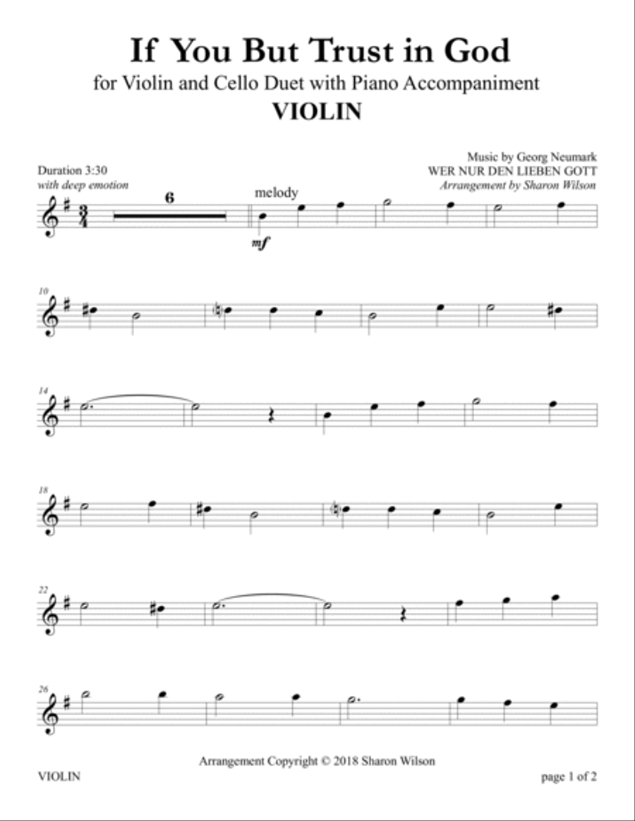 If You But Trust in God to Guide You (Violin and Cello Duet with Piano accompaniment) Piano Trio scores gallery preview page 3