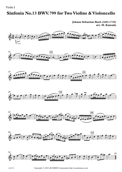 Sinfonia No.13 BWV.799 for Two Violins & Violoncello image number null