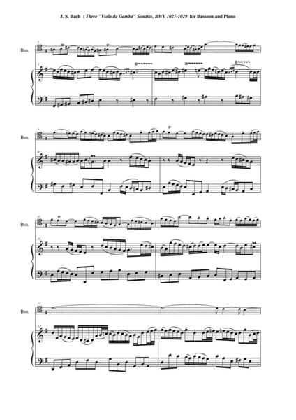 J. S. Bach: Viola da Gamba Sonatas no. I-III, BWV 1027-29, arranged for bassoon and piano