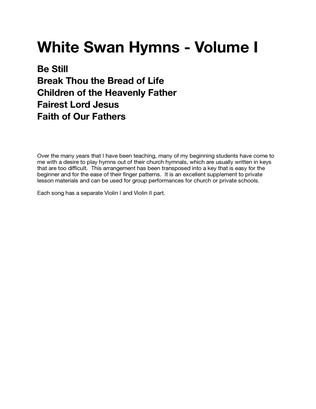 White Swan Hymns - Violin, Volume I