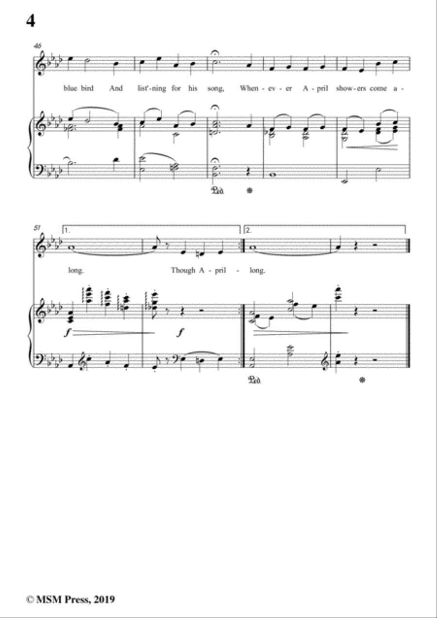 Louis Silvers-April Showers,in A flat Major,for Voice&Piano Voice scores gallery preview page 6