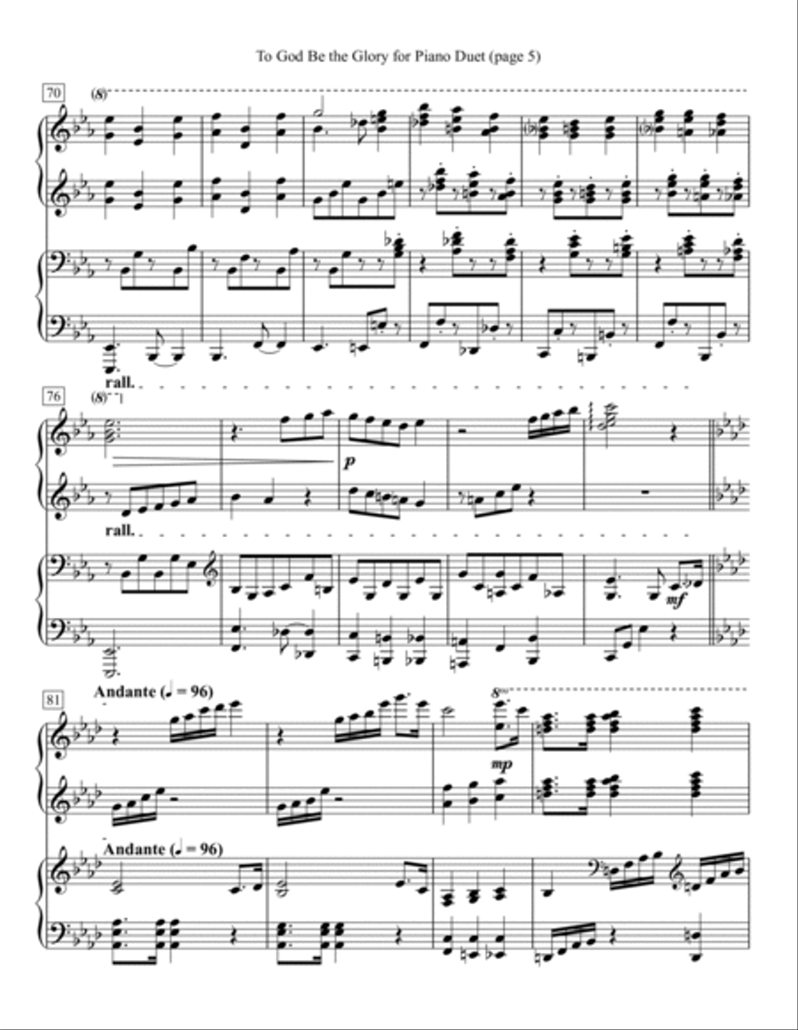 To God Be the Glory for Piano Duet 1 Piano, 4-Hands scores gallery preview page 5