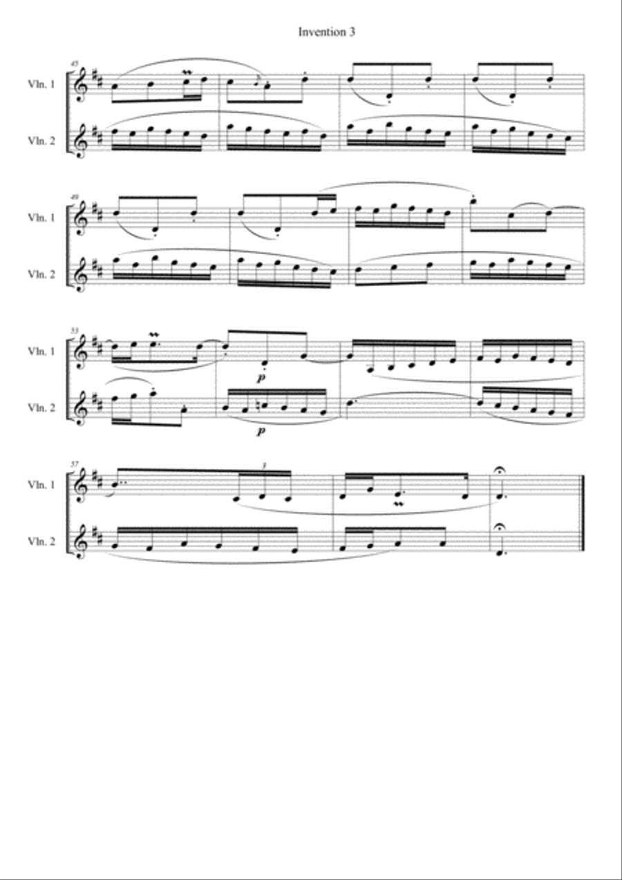 Violin duets - 5 J S Bach keyboard inventions arranged for 2 Violins. String Duet scores gallery preview page 5