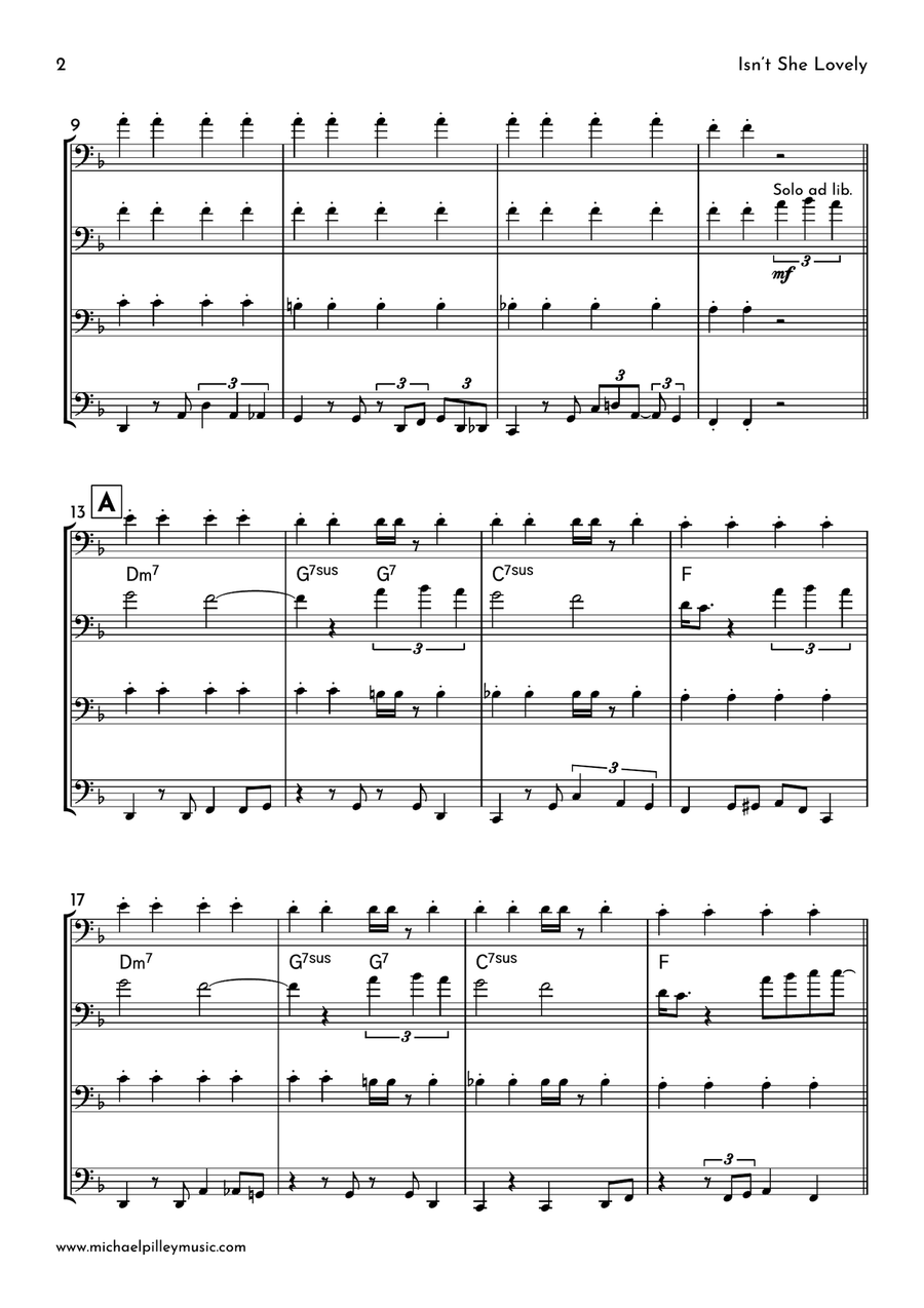 Isn't She Lovely Brass Quartet scores gallery preview page 3