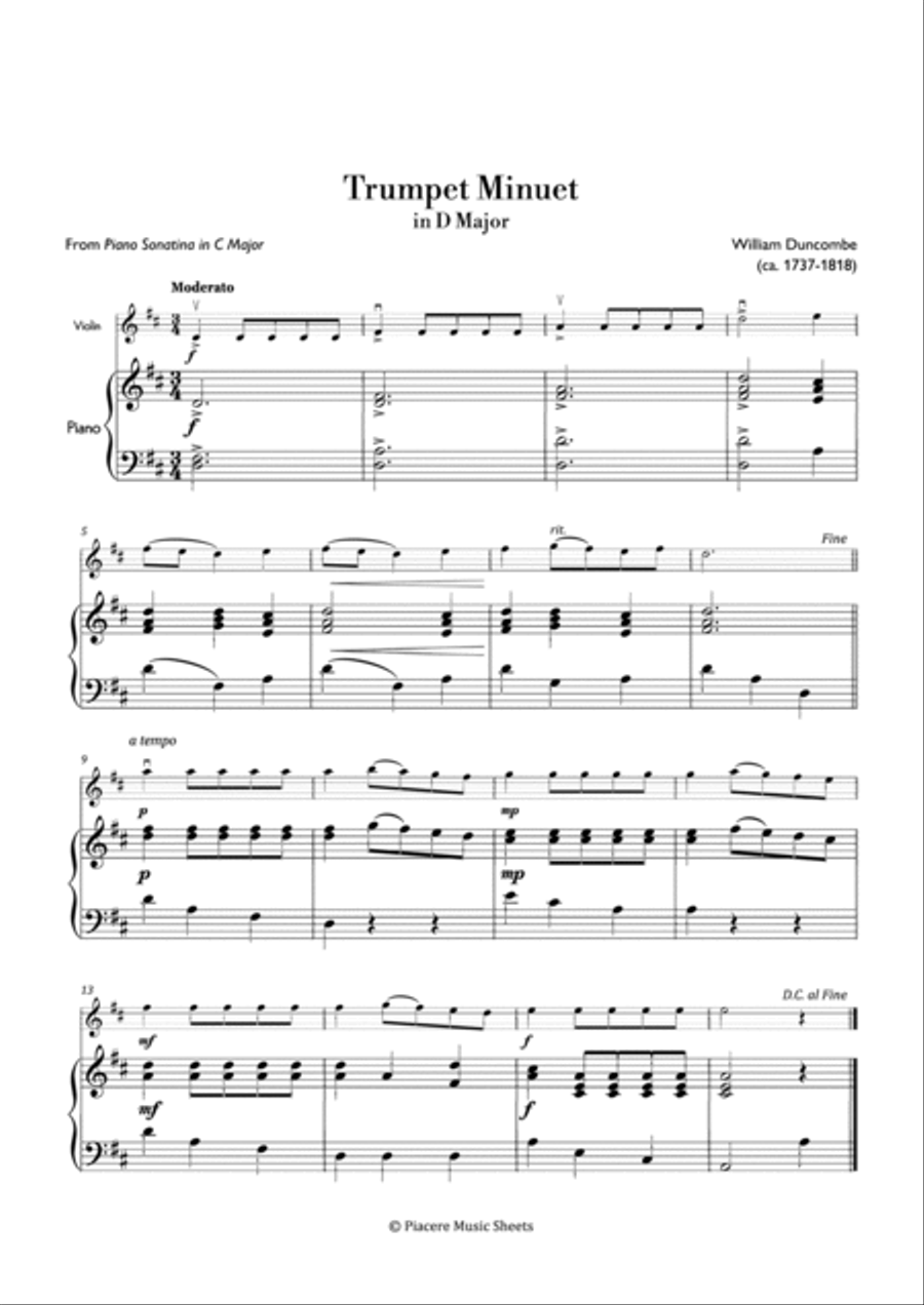 Duncombe - Trumpet Menuet in D Major - Easy Trumpet scores gallery preview page 2