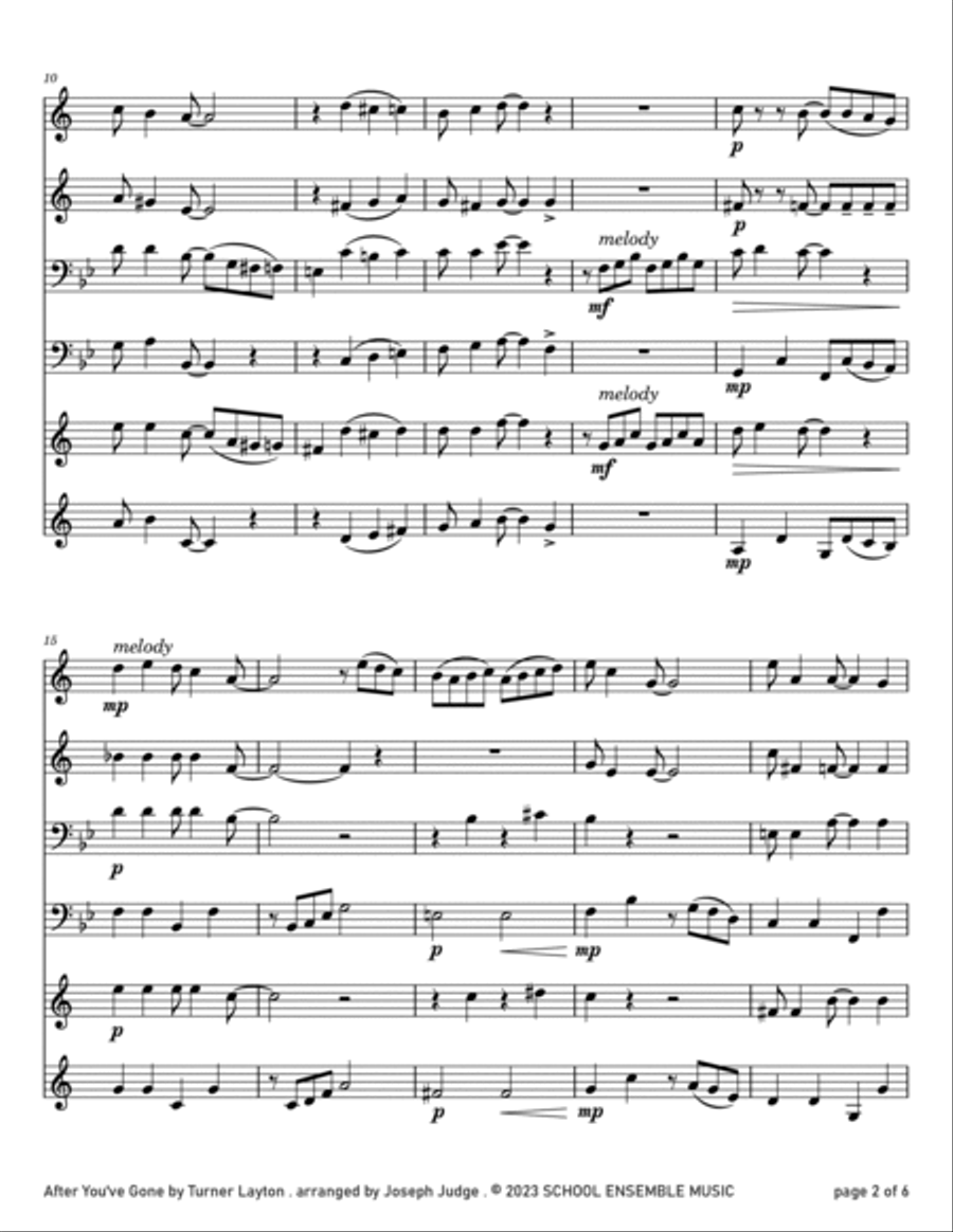 After You've Gone by Layton for Brass Quartet in Schools Brass Quartet scores gallery preview page 2