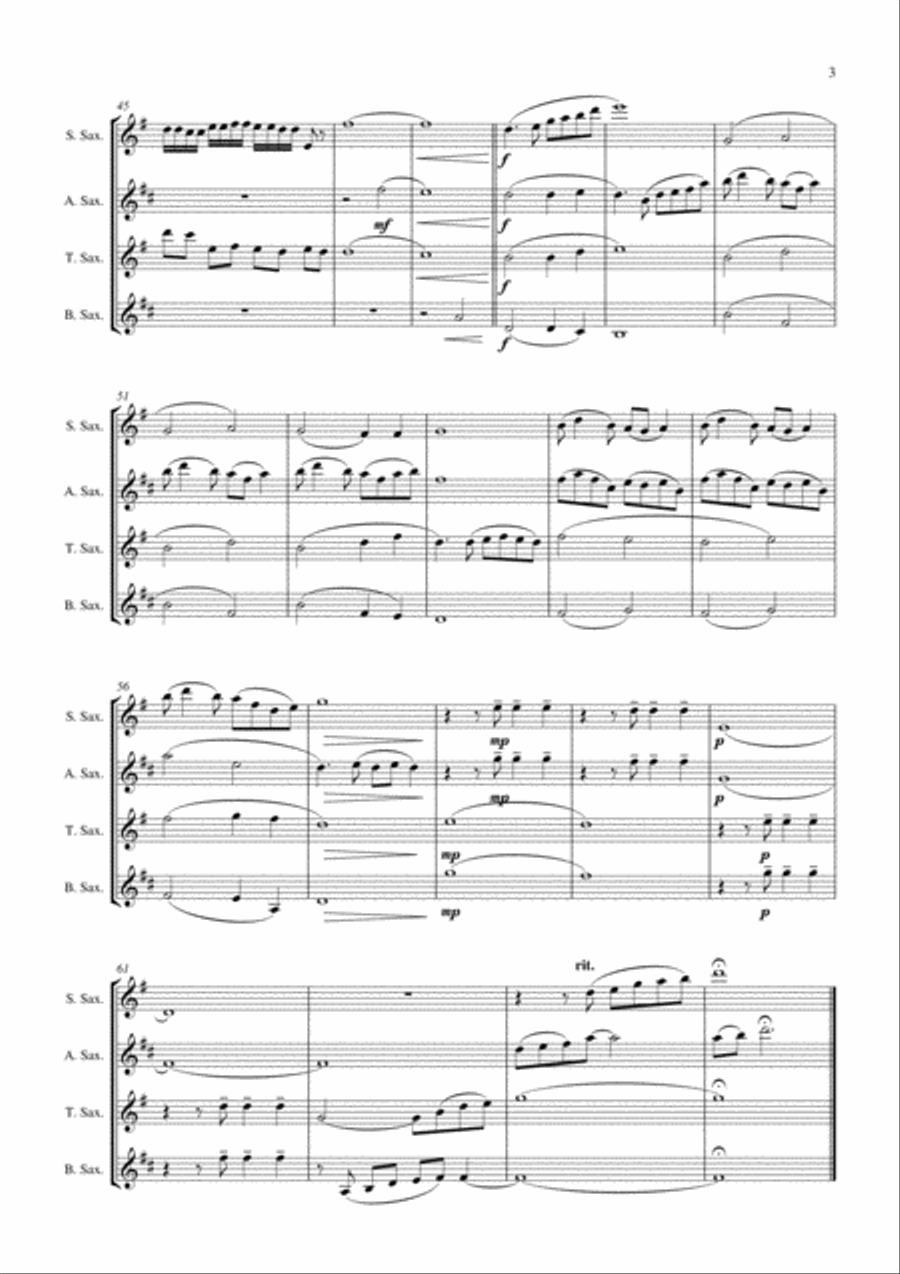 Colorful Clouds Chasing the Moon - Chinese traditional song for Saxophone Quartet Saxophone Quartet scores gallery preview page 4