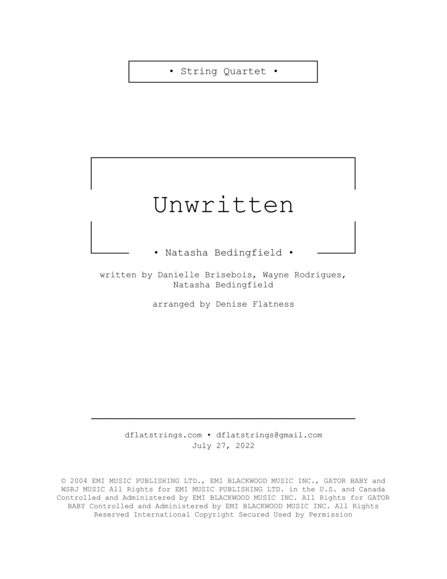 Unwritten String Quartet scores gallery preview page 1