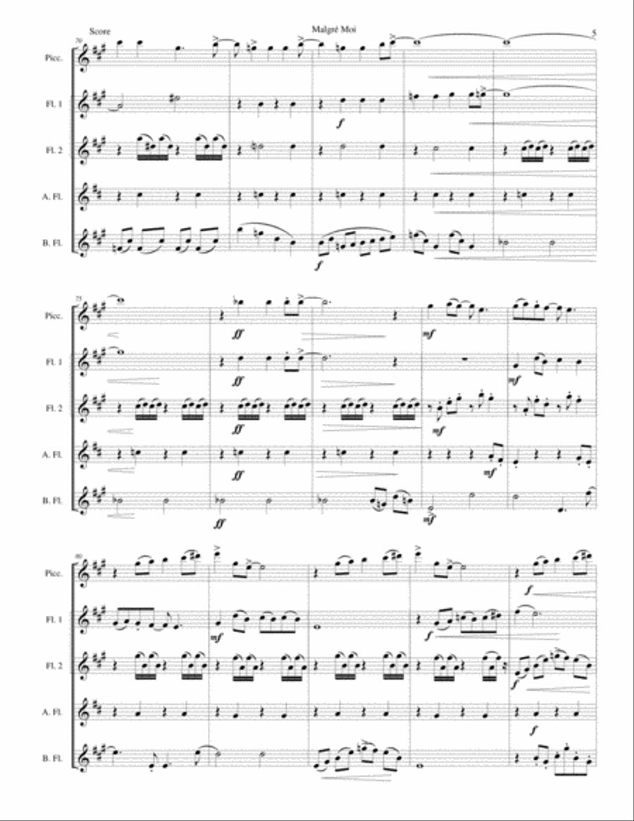 Malgré Moi for flute quintet (with piccolo) Piccolo scores gallery preview page 5