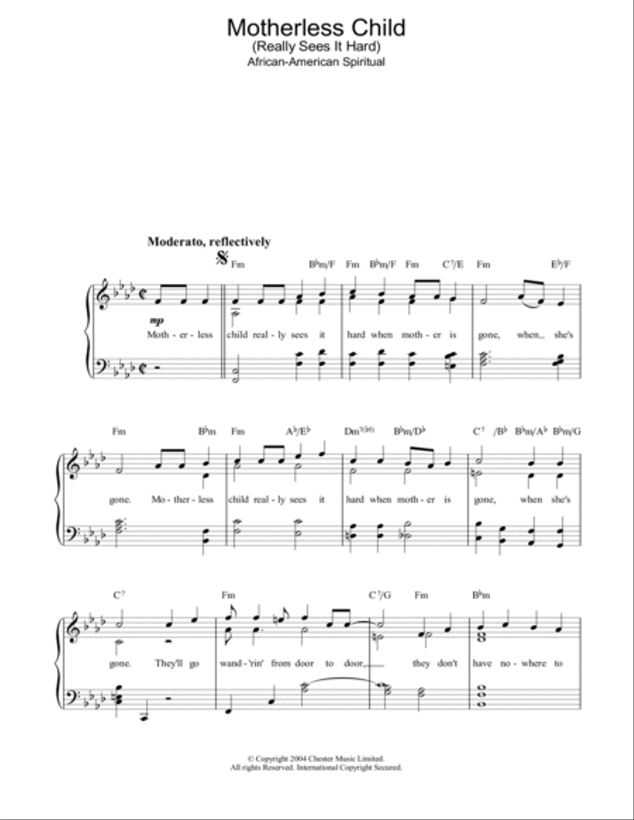 Motherless Child Motherless Child Easy Piano scores gallery preview page 1