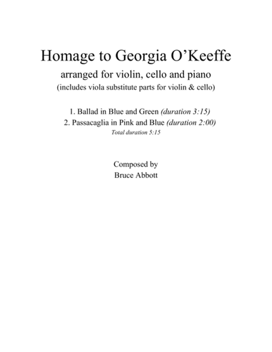 Homage to Georgia O'Keeffe (arr. for Violin, Cello & Piano - includes substitute parts for Viola) image number null