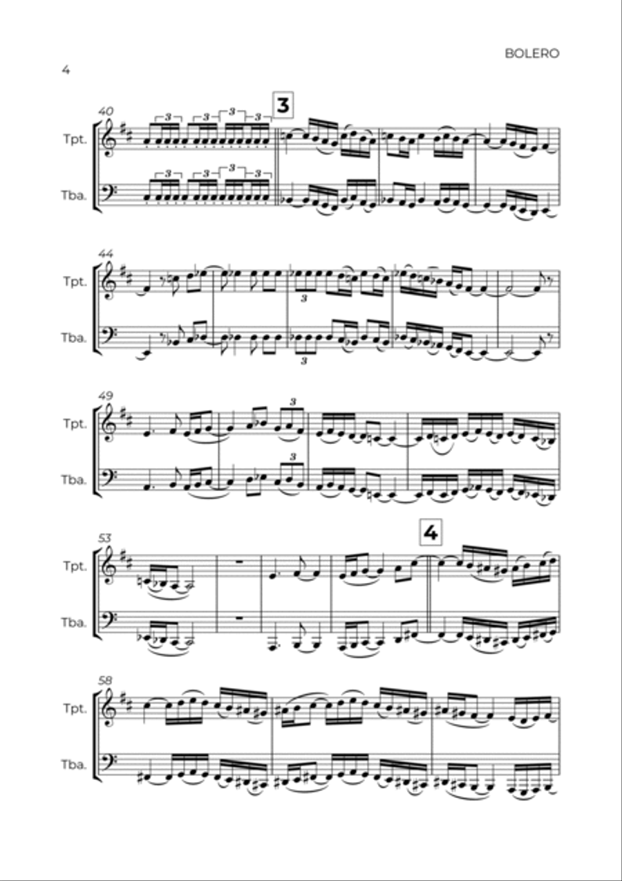 BOLERO - RAVEL - TRUMPET & TROMBONE Brass Duet scores gallery preview page 4