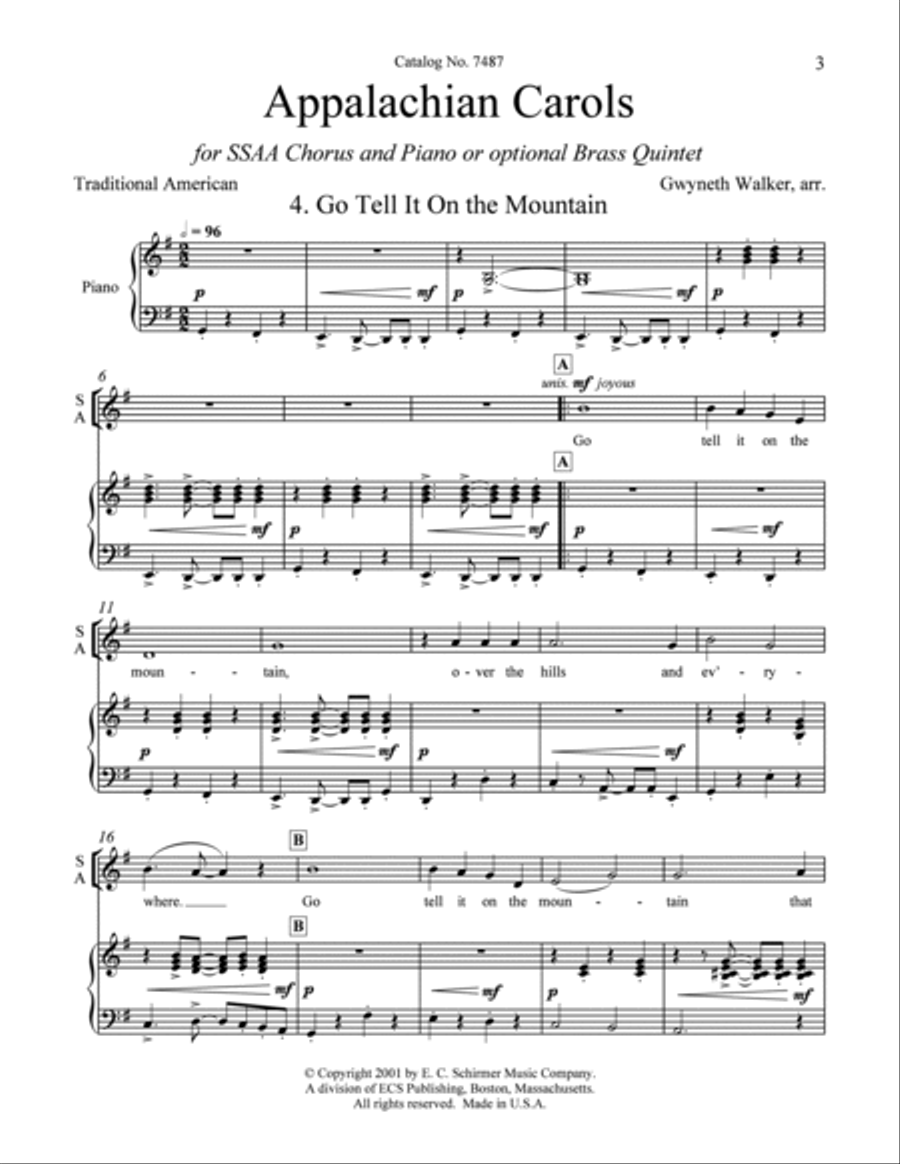 Appalachian Carols: 4. Go Tell It on the Mountain SSAA scores gallery preview page 2