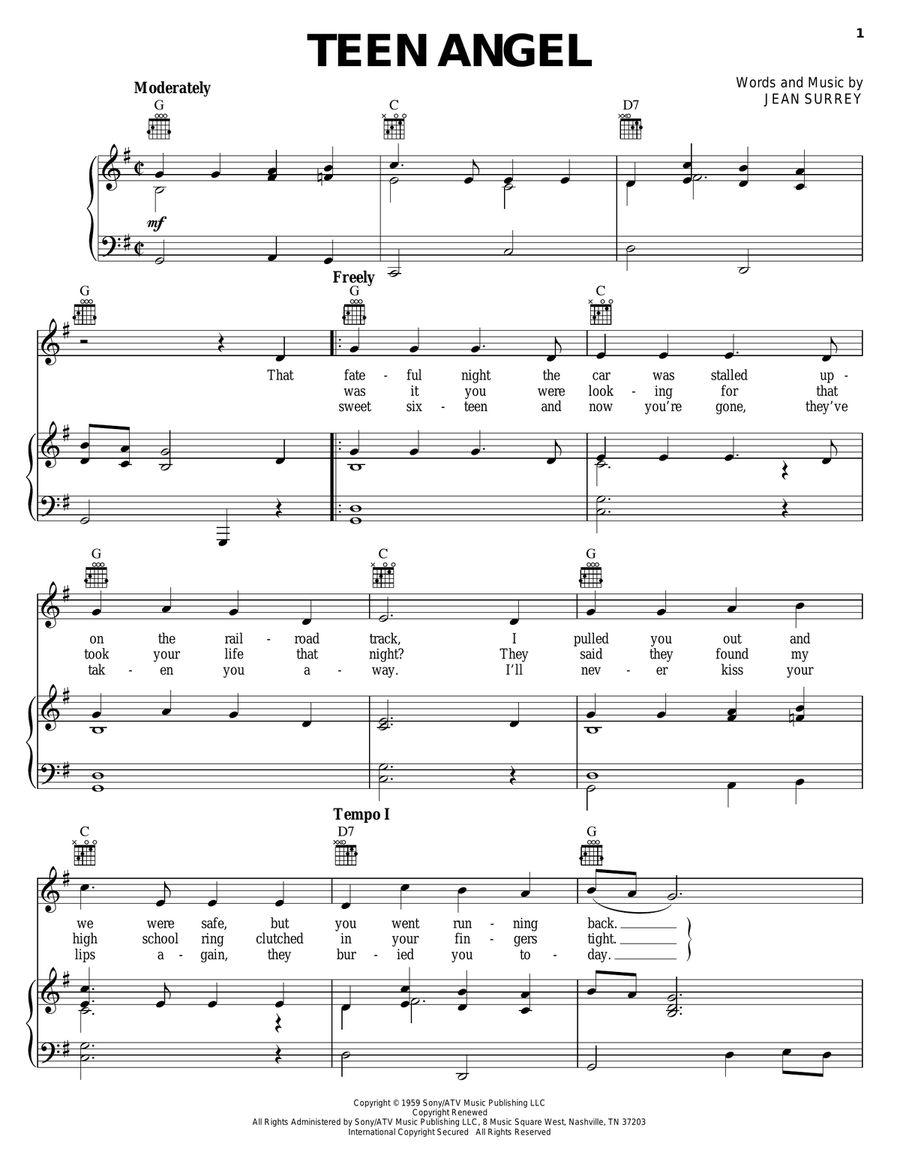 Teen Angel Teen Angel Piano, Vocal, Guitar scores gallery preview page 1