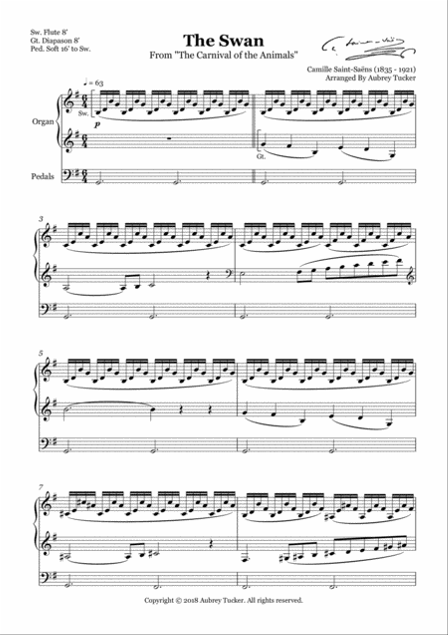 Organ: The Swan / Le Cygne from 'The Carnival of the Animals' - Camille Saint-Saens Organ Solo scores gallery preview page 2