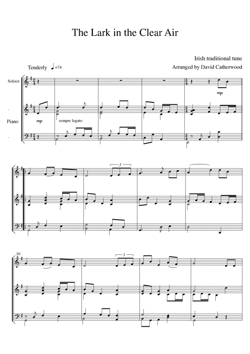 The Lark in the Clear Air - Irish Traditional tune for soloist and piano accompaniment image number null