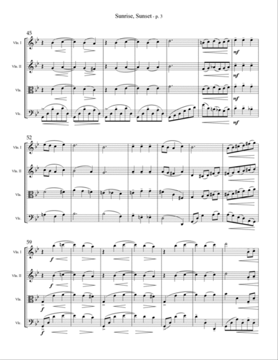 Sunrise, Sunset Sunrise, Sunset String Quartet scores gallery preview page 3