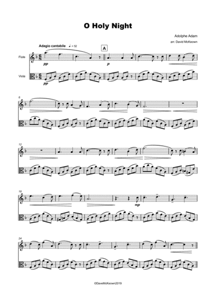 O Holy Night, (Cantique de Noel), Flute and Viola Duet
