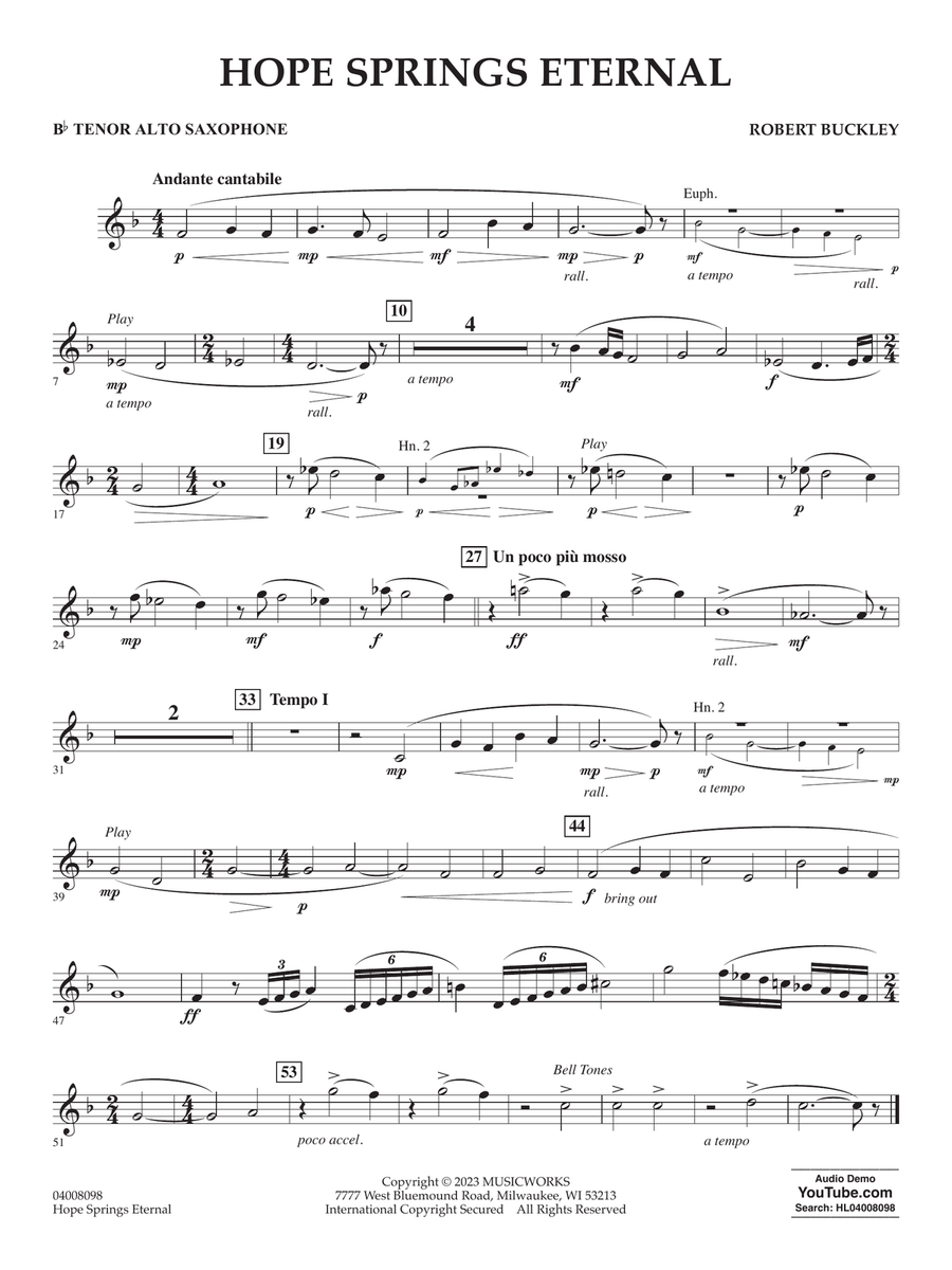 Hope Springs Eternal - Bb Tenor Saxophone Concert Band scores gallery preview page 1