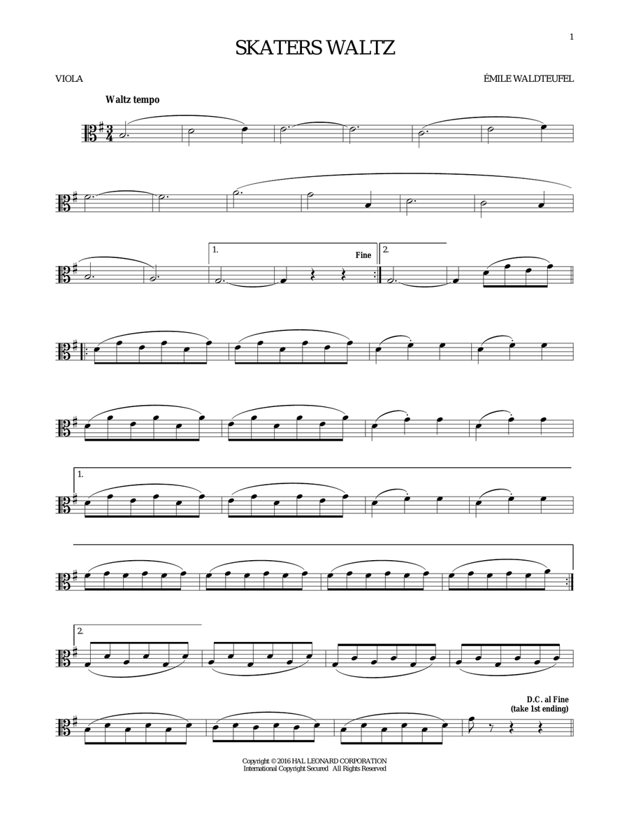 The Skaters (Waltz) Viola Solo scores gallery preview page 1