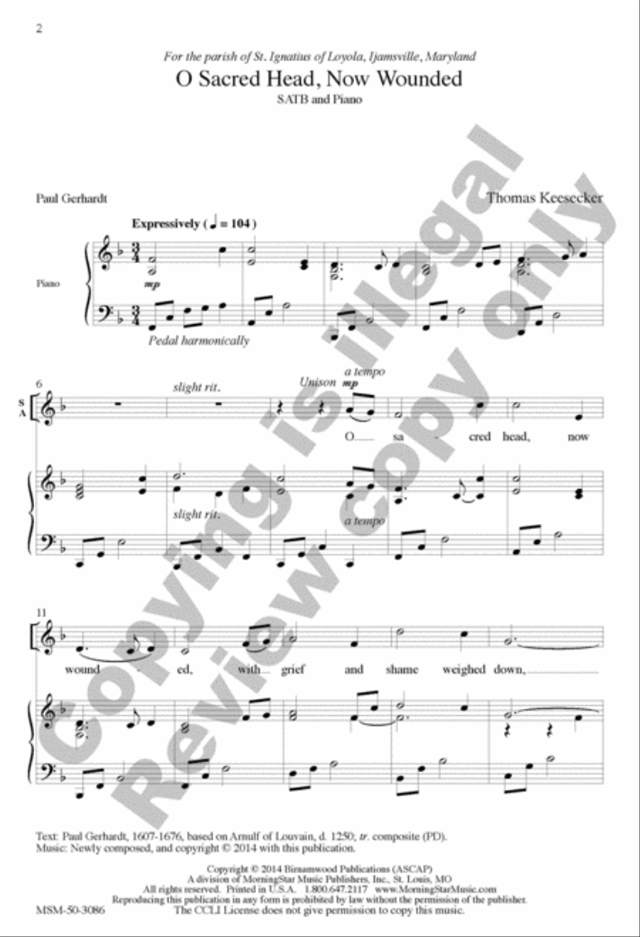 O Sacred Head, Now Wounded 4-Part scores gallery preview page 2