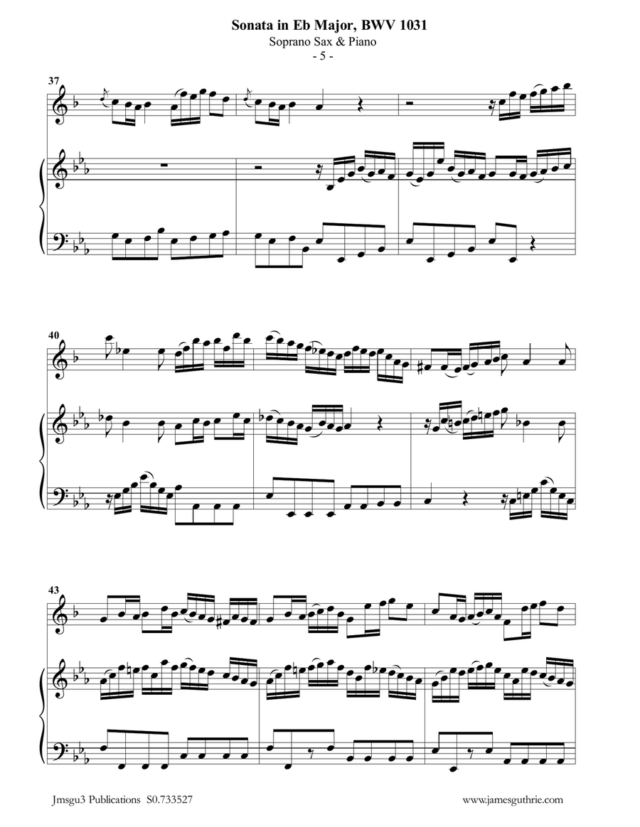 BACH: Sonata in Eb BWV 1031 for Soprano Sax & Piano Soprano Saxophone scores gallery preview page 5