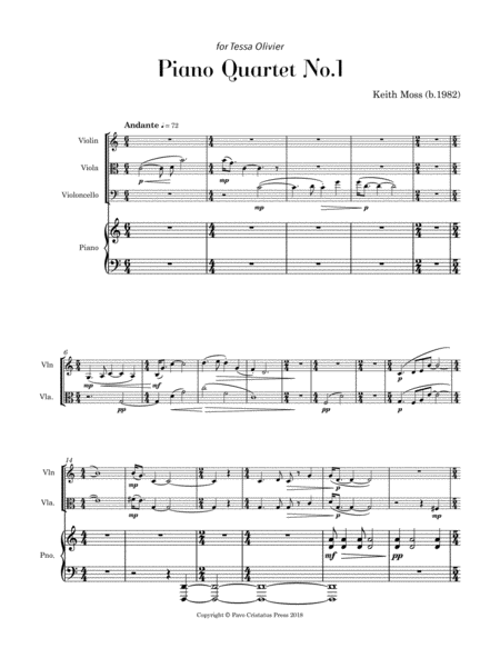Piano Quartet Nº1 - for piano, violin, viola & cello