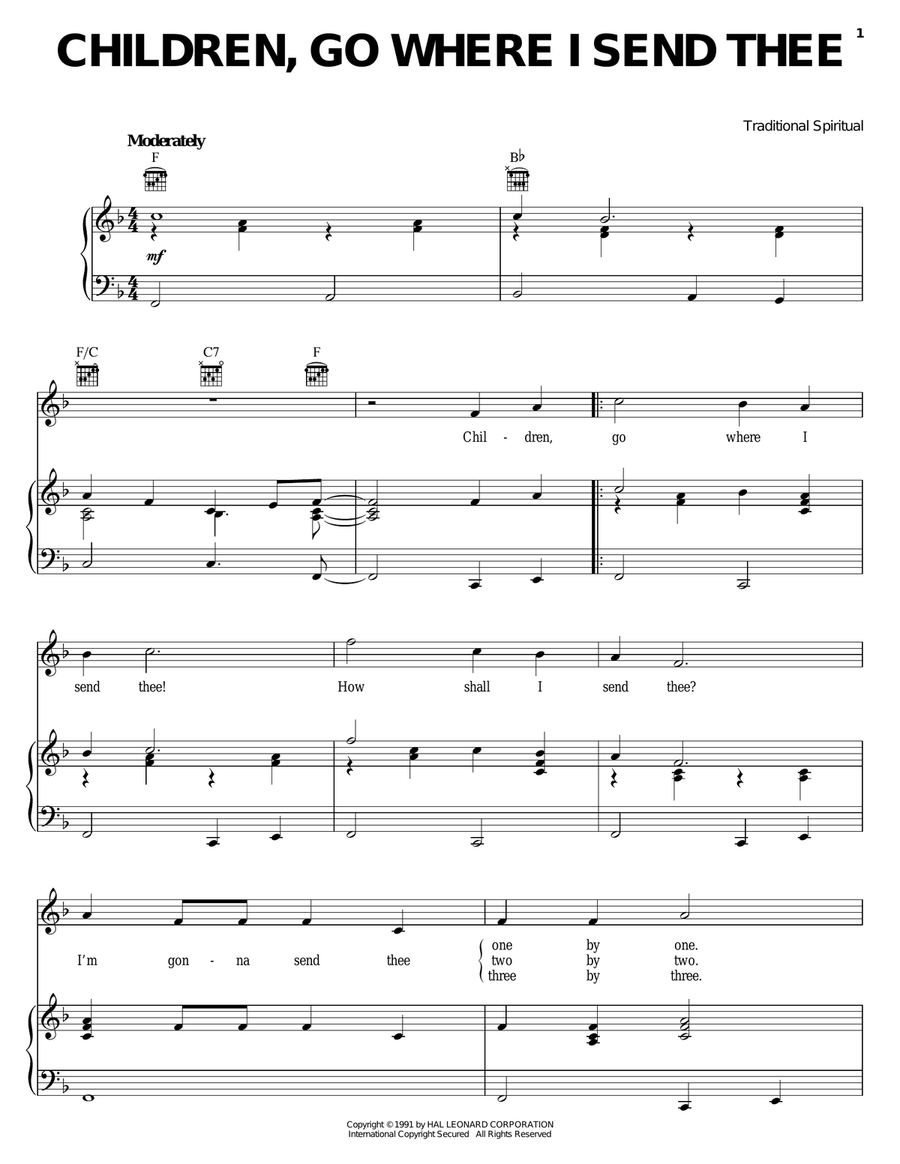 Children Go Where I Send Thee Piano, Vocal, Guitar scores gallery preview page 1