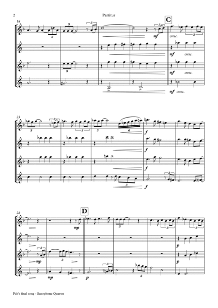 Fab's final song - Ballad - Saxophone Quartet Saxophone Quartet scores gallery preview page 2