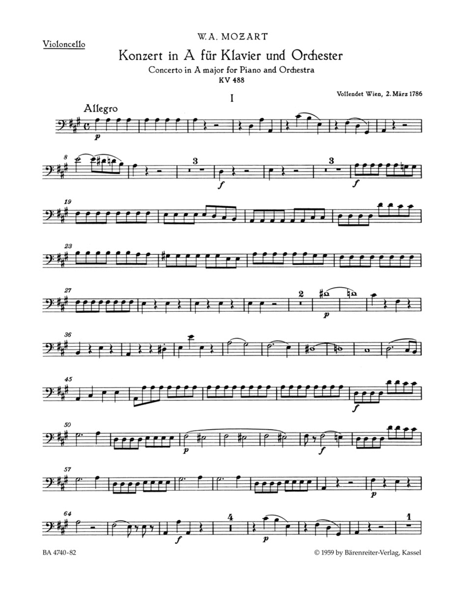 Concerto for Piano and Orchestra, No. 23 A major, KV 488 Orchestra scores gallery preview page 1