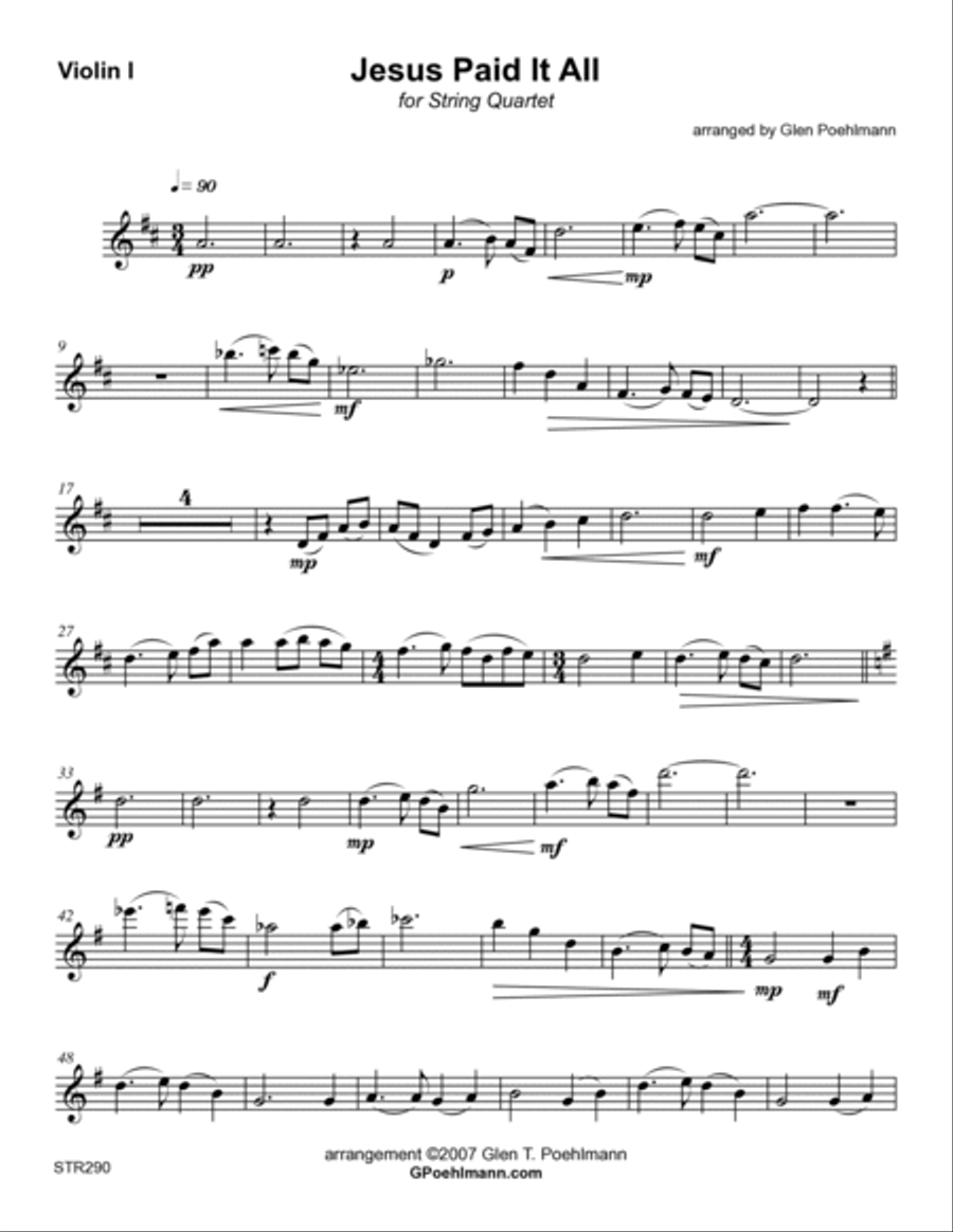 JESUS PAID IT ALL - String Quartet (unaccompanied) A Cappella scores gallery preview page 5