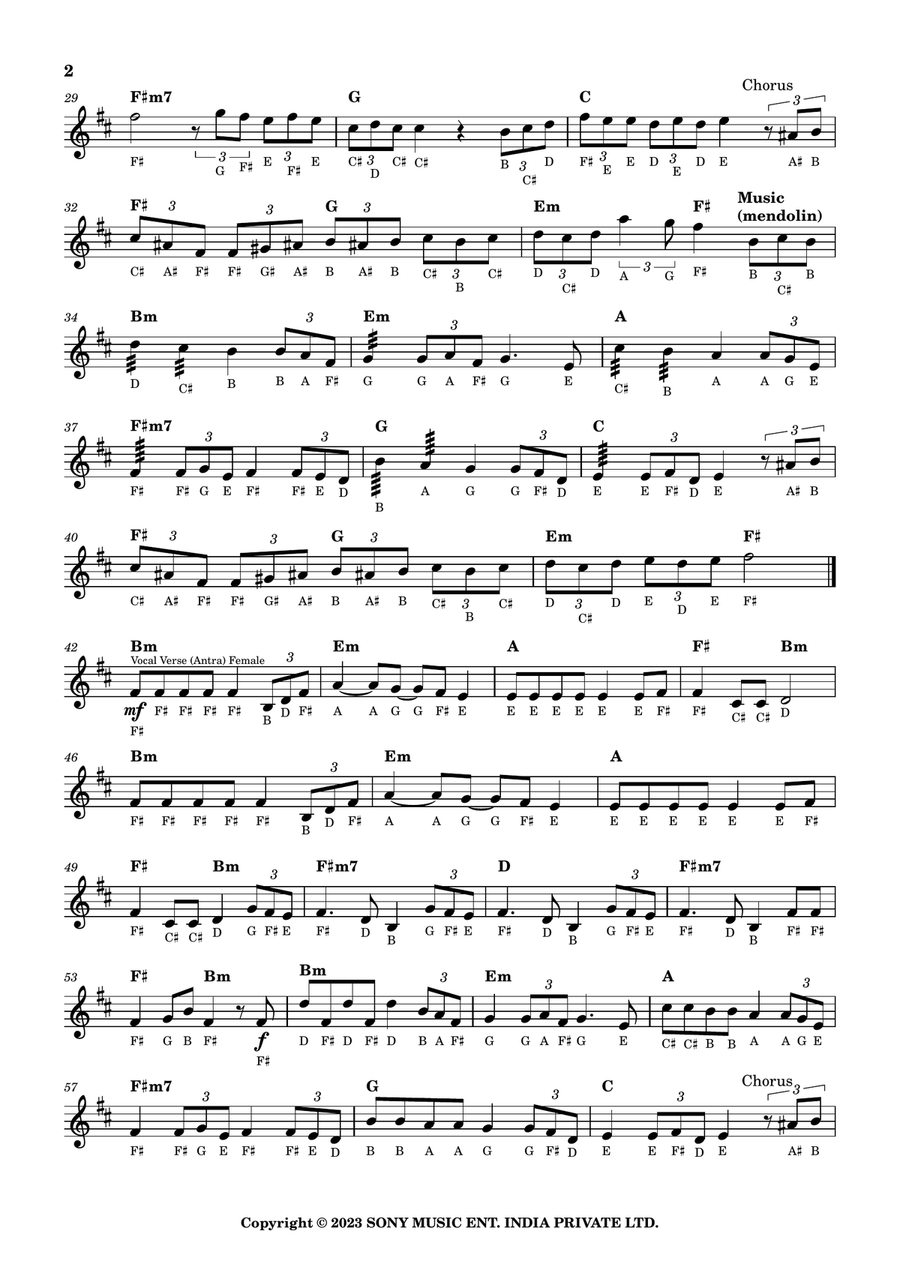 Janam Janam Instrumental Easy Piano scores gallery preview page 2