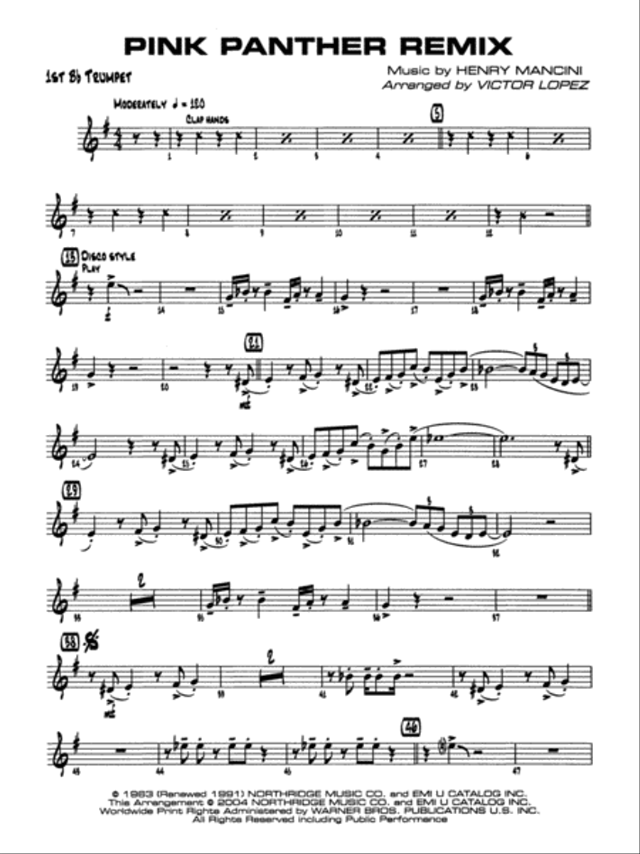 Pink Panther Remix: 1st B-flat Trumpet Jazz Ensemble scores gallery preview page 1