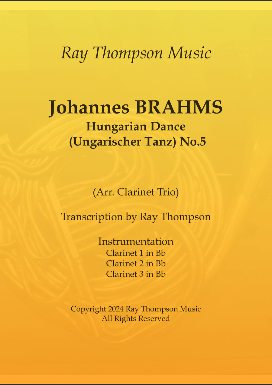Brahms: Hungarian Dance (Ungarischer Tanz) No.5 - clarinet trio Clarinet Trio scores gallery preview page 1