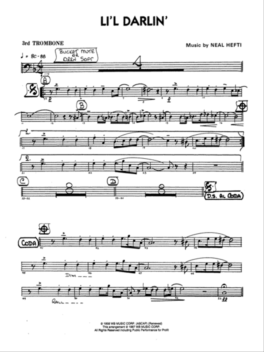 Li'l Darlin': 3rd Trombone Jazz Ensemble scores gallery preview page 1