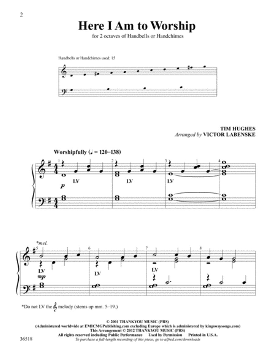 Here I Am to Worship Handbell Choir scores gallery preview page 2