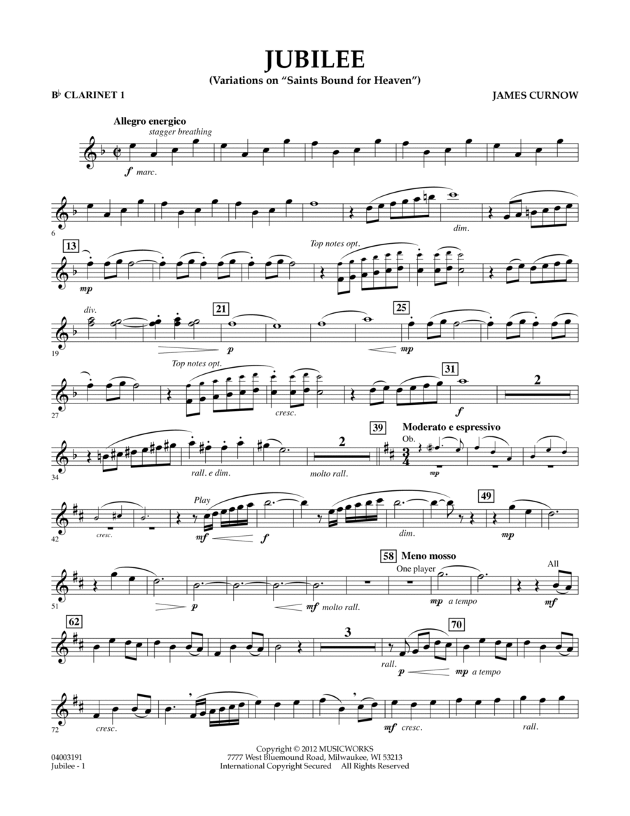 Jubilee (Variations On "Saints Bound for Heaven") - Bb Clarinet 1