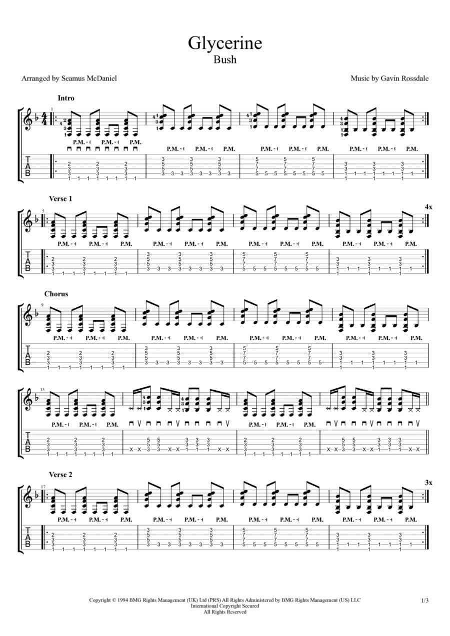 Glycerine Classical Guitar scores gallery preview page 1
