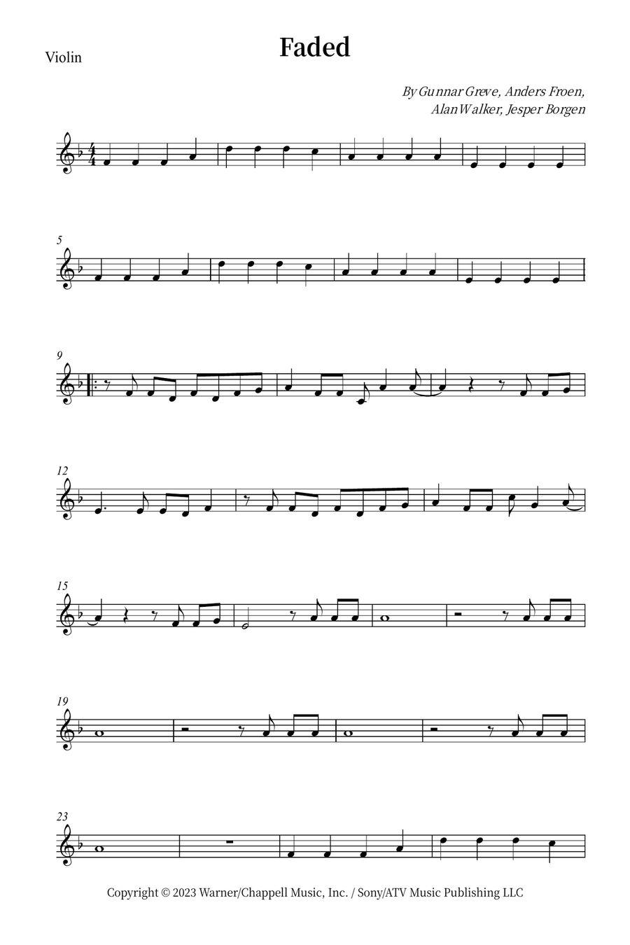 Faded Violin Solo scores gallery preview page 1