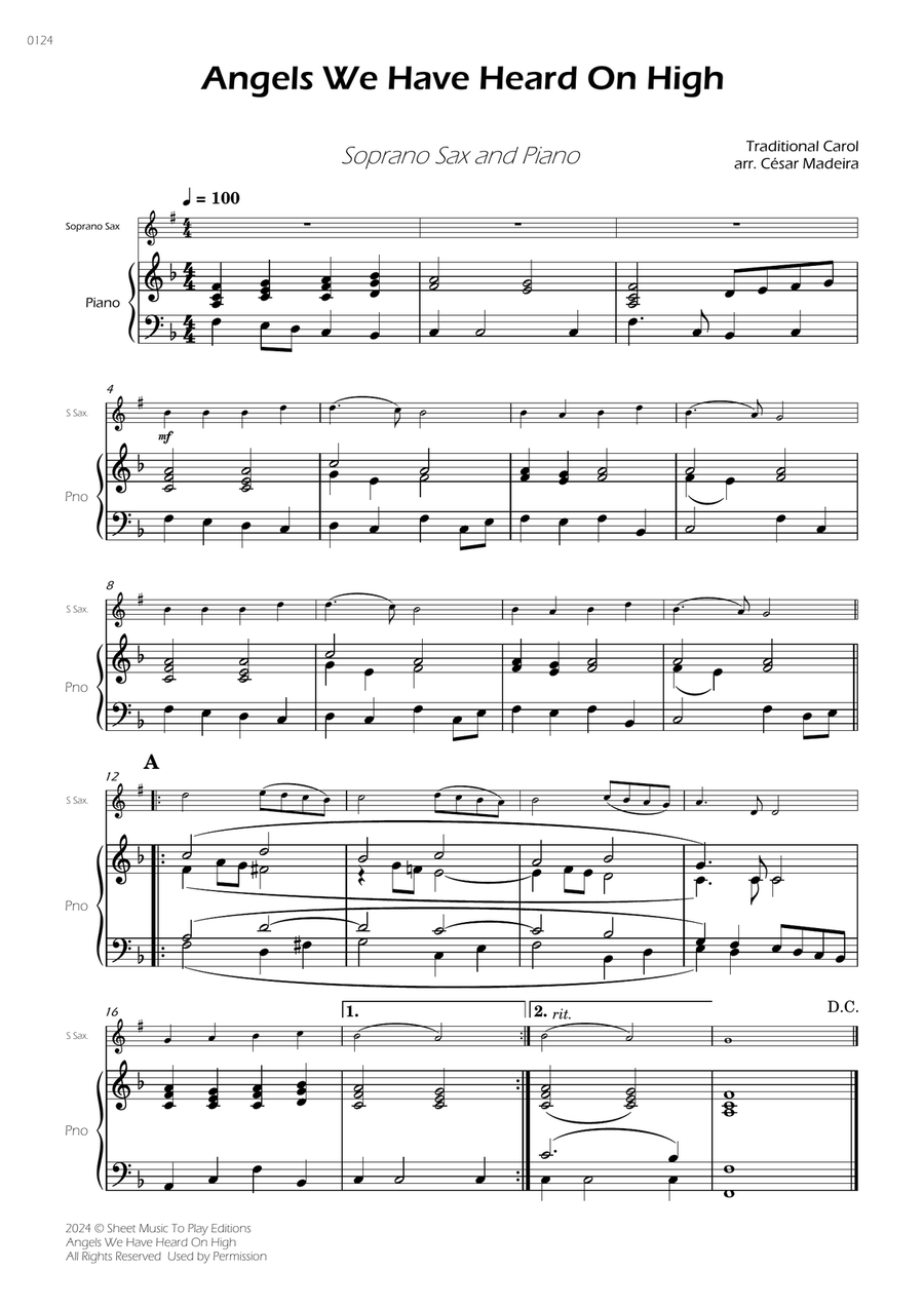 Angels We Have Heard On High - Soprano Sax and Piano Soprano Saxophone scores gallery preview page 1