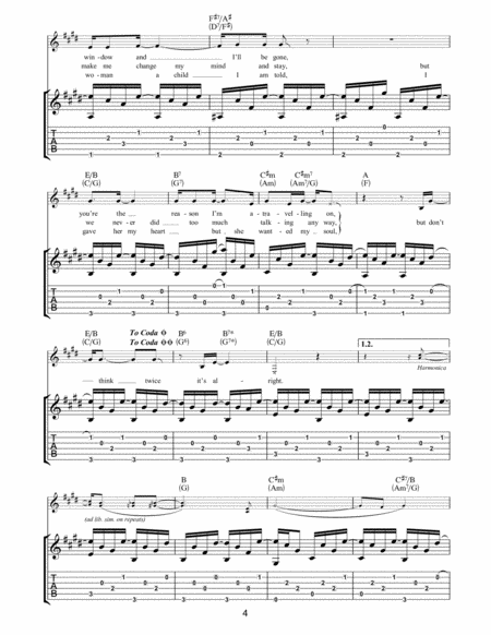 Don't Think Twice, It's All Right sheet music for guitar (tablature)