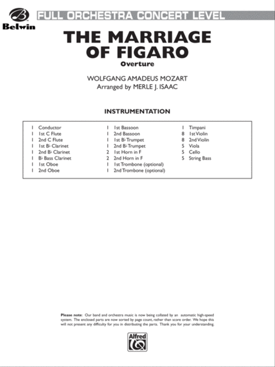 The Marriage of Figaro -- Overture: Score Full Orchestra scores gallery preview page 1