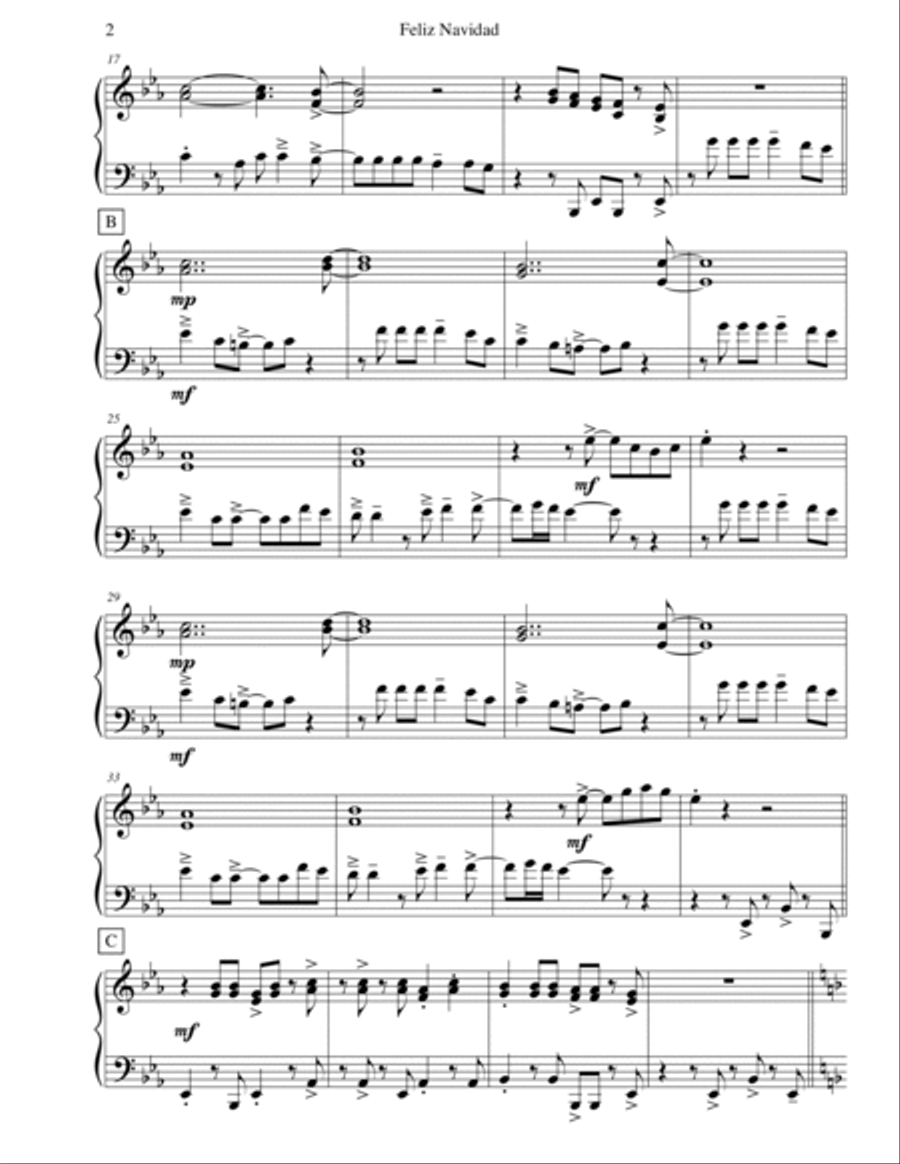 Feliz Navidad Feliz Navidad Piano Solo scores gallery preview page 2