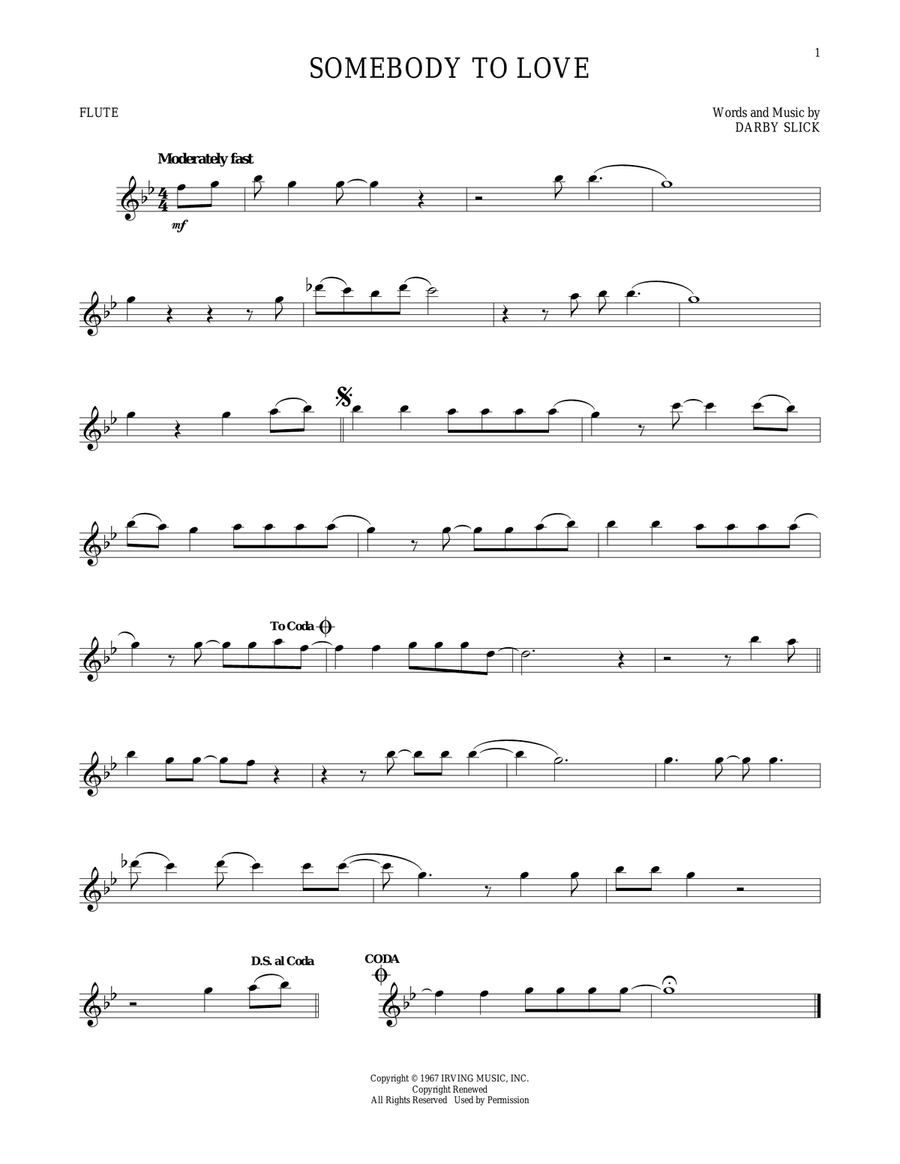 Somebody To Love Flute Solo scores gallery preview page 1