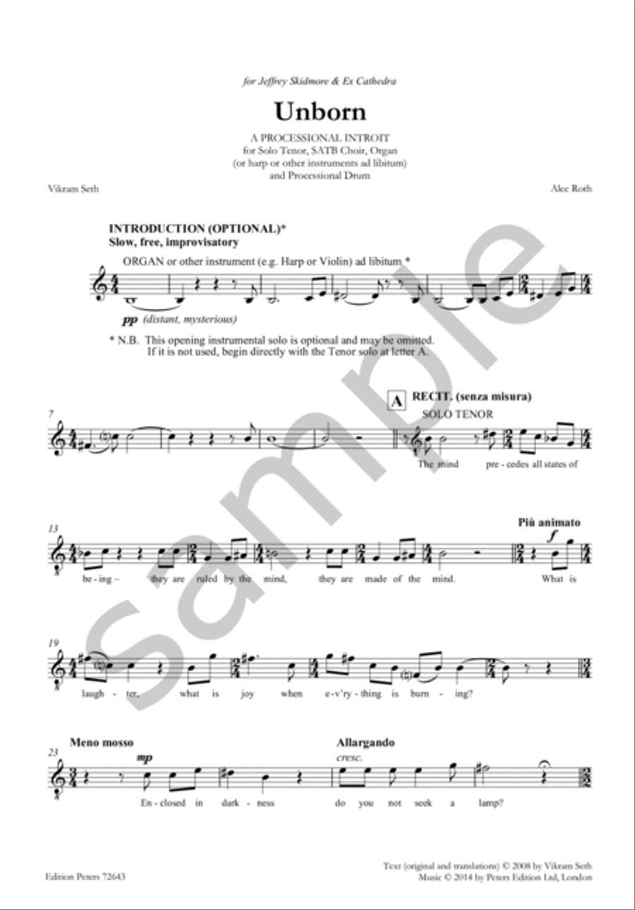 Unborn for Solo Tenor, SATB Choir, Organ and Processional Drum