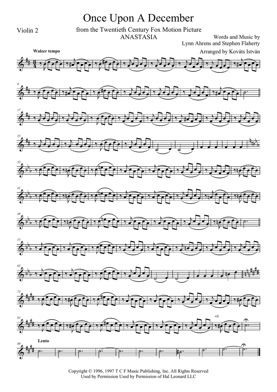 Once Upon A December from the Twentieth Century Fox Motion Picture ANASTASIA String Quartet scores gallery preview page 2