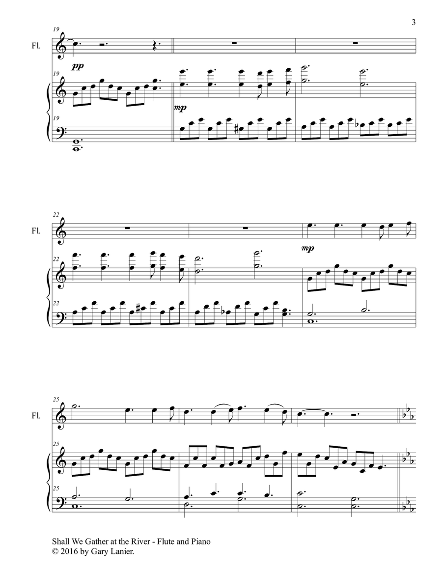 SHALL WE GATHER AT THE RIVER (Duet – Flute & Piano with Score/Part) Flute Solo scores gallery preview page 4