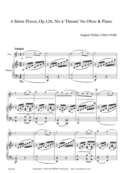 6 Salon Pieces, Op.120, No.4 ‘Dream’ for Oboe & Piano image number null
