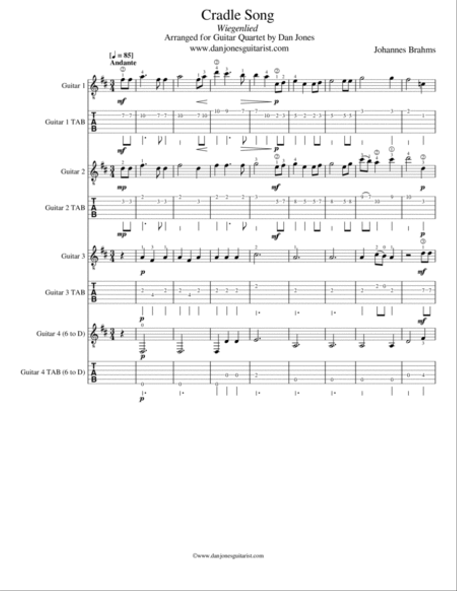 Cradle Song (Wiegenlied) Classical Guitar scores gallery preview page 2