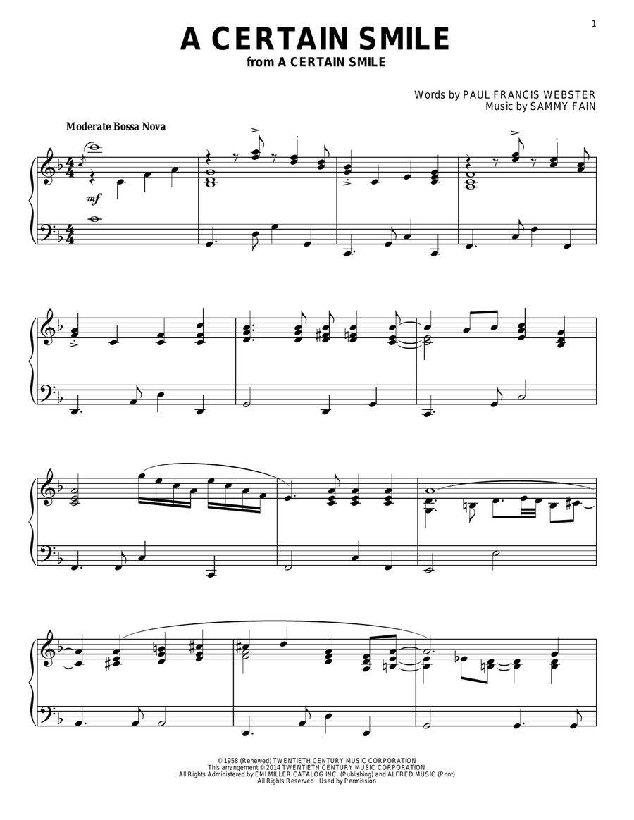 A Certain Smile Piano Solo scores gallery preview page 1